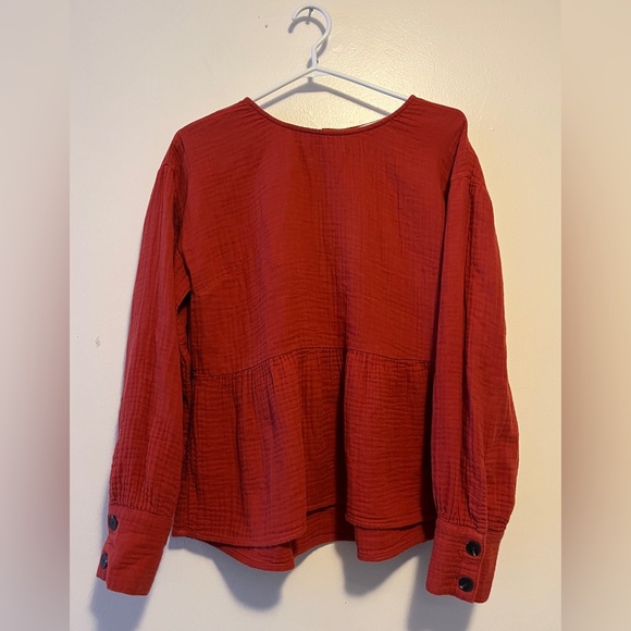 Madewell Lightspun Button-Back Peplum Top In Red Size Small Oversized Cotton - Picture 4 of 11
